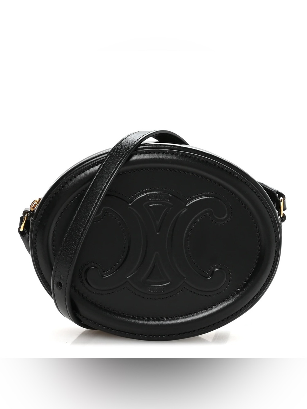 Celine Black Leather Triomphe Oval Crossbody Bag